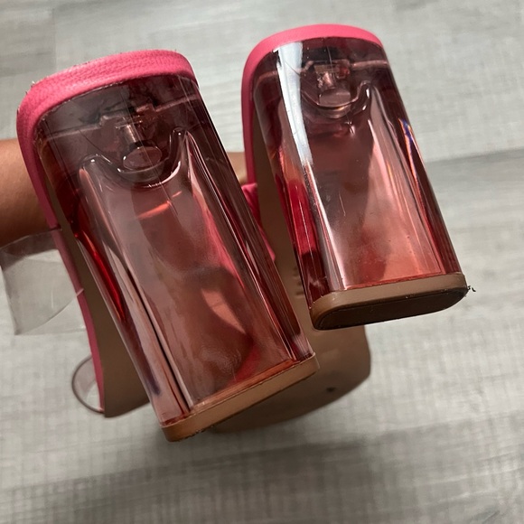 SCHUTZ Ariella Acrylic Heels Pink Clear-Strap Block Heel Sandals Size 8 - Picture 11 of 15
